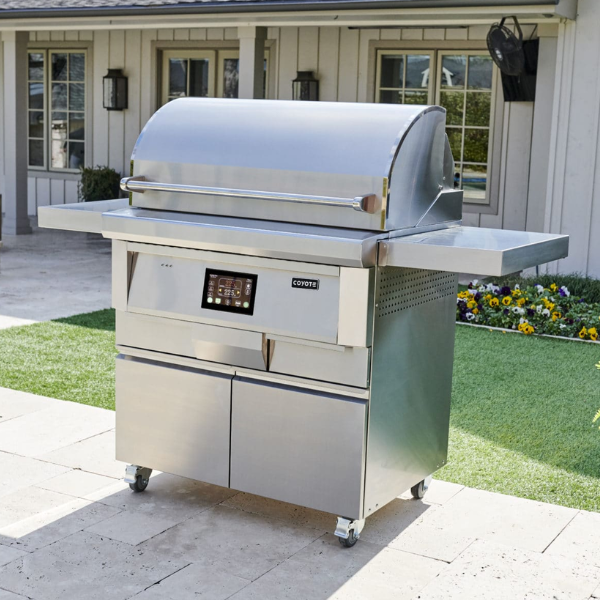    Coyote Pellet Grill C1P36-FS lifestyle Hood Down Shelves Up