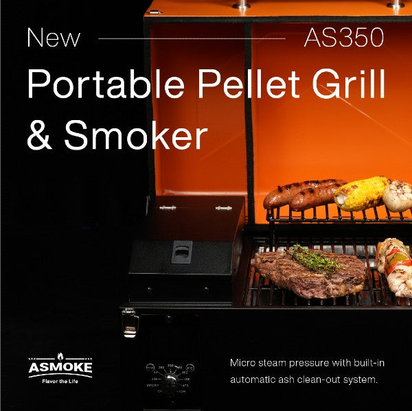 ASMOKE AS350 24" Vibrant Orange Portable Wood Pellet Grill and Smoker