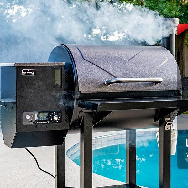 ASMOKE AS660N-1 52" Silver Freestanding Pellet Grill and Smoke with Removable Shelf